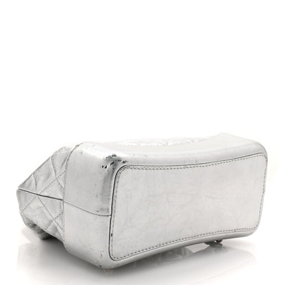 Metallic Crumpled Calfskin Quilted Small Gabrielle Backpack Silver