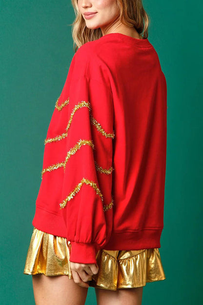Sudadera holgada de manga larga con lentejuelas y árbol de Navidad