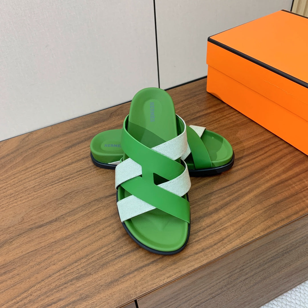 HM Kazimir Sandal Green Gray Farbic Calfskin 293988
