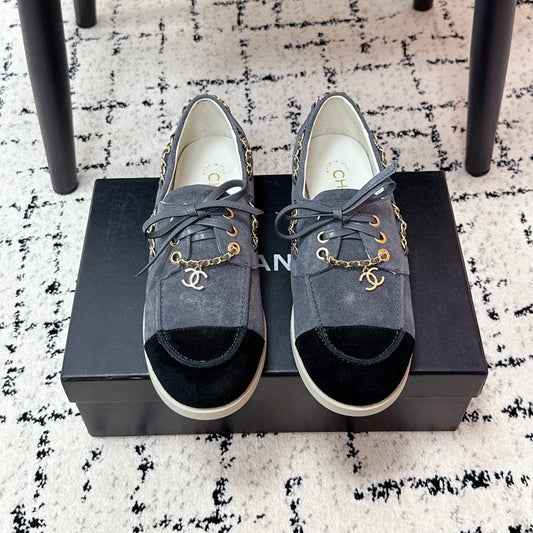 CC Cruise 25/26 Moccasins Black Slate Blue Gray Suede