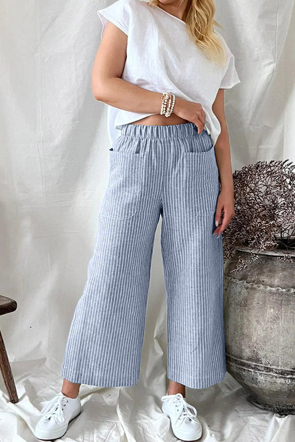 Pantalones rectos casuales de algodón y lino para mujer