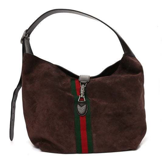Suede Textured Dollar Calfskin Web Medium Jackie 1961 Crossbody Bag Brown