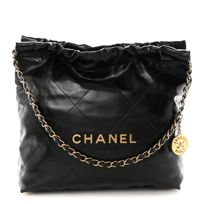 Shiny Calfskin Quilted Small Chanel 22 Black