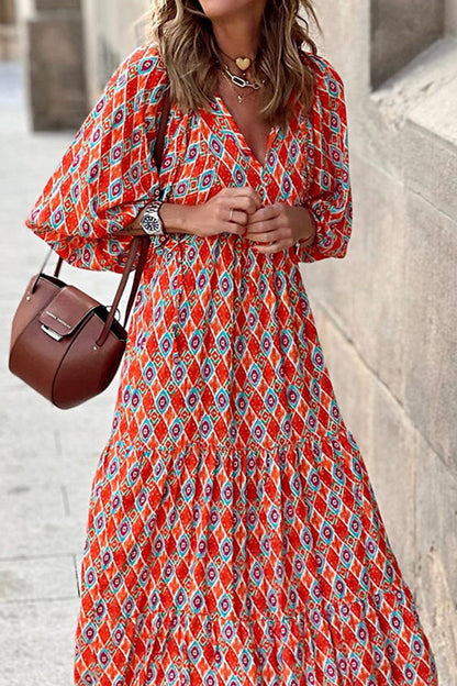 Vestido bohemio midi de manga corta