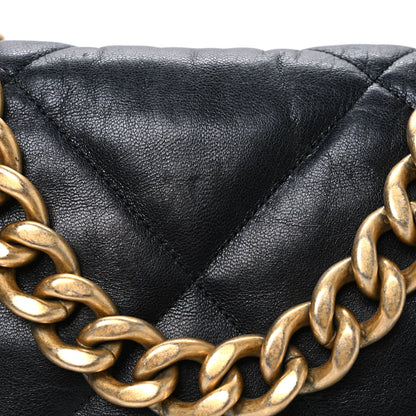 Shiny Goatskin Quilted Maxi Chanel 19 Flap Black