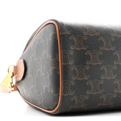 Triomphe Canvas Calfskin Small Boston Bag Tan
