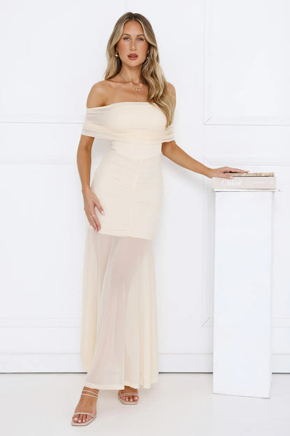 Lumière Off Shoulder Mesh Maxi Dress