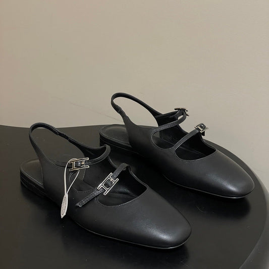 Hermes 26S Mila Open-Heel Sandals Black in Calfskin 594349