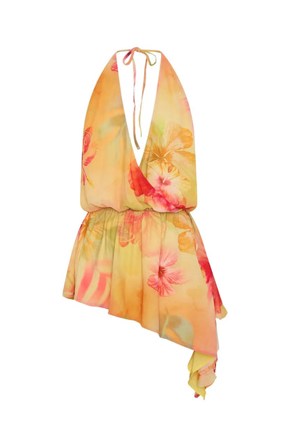 Time Of My Life Halter Mini Dress Tangerine Bloom