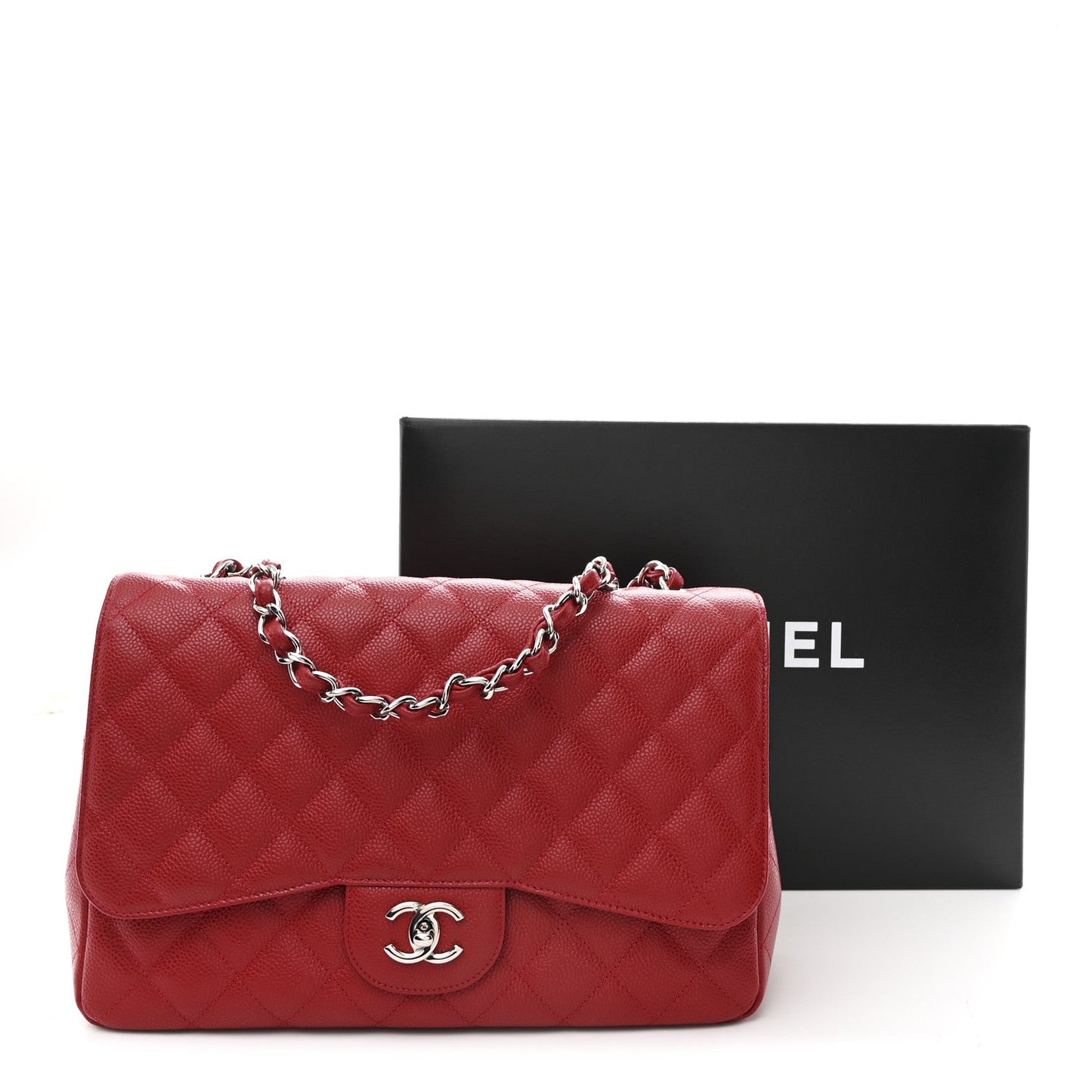 Caviar Quilted Jumbo Single Flap Red