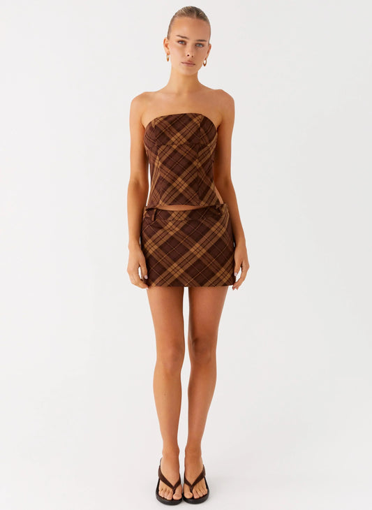 Kira Strapless Top - Plaid
