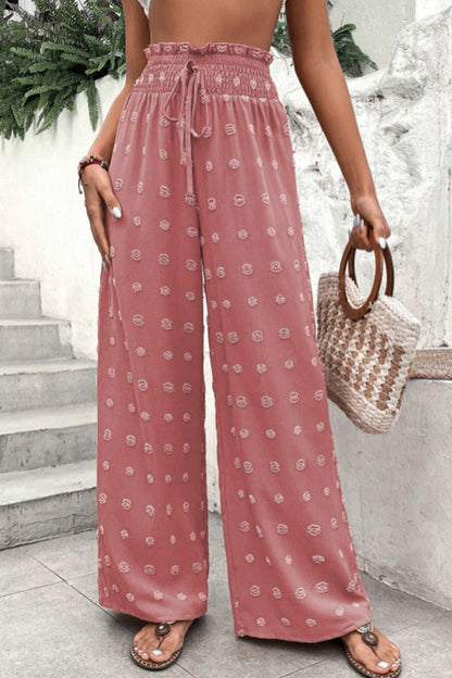 Pantalones casuales de cintura alta con pierna ancha y jacquard