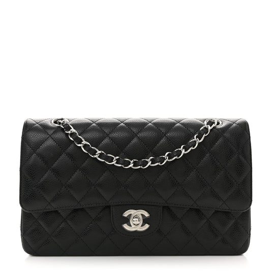 Caviar Quilted Medium Double Flap Black
