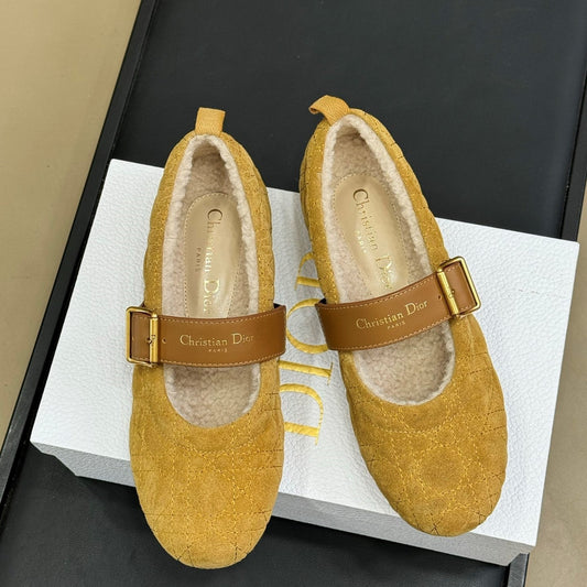 CD Alps Dior Frost Ballet Flat Amber Gold Suede Wool 561808