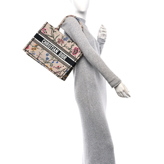 Canvas Embroidered Petites Fleurs Medium Book Tote Rose Multicolor