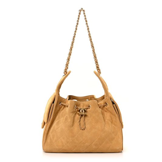 Suede Quilted Small Chanel 25 Handbag Beige