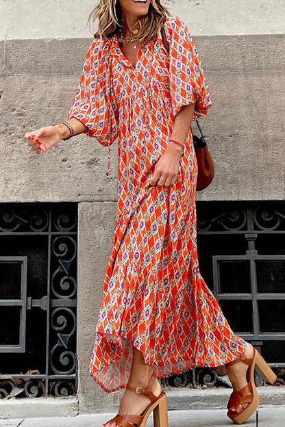 Vestido bohemio midi de manga corta