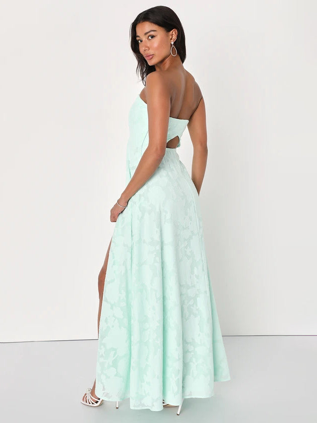 Strapless Dress Floral Off The Shoulder High Slit Sexy Party Priom Maxi Dresses