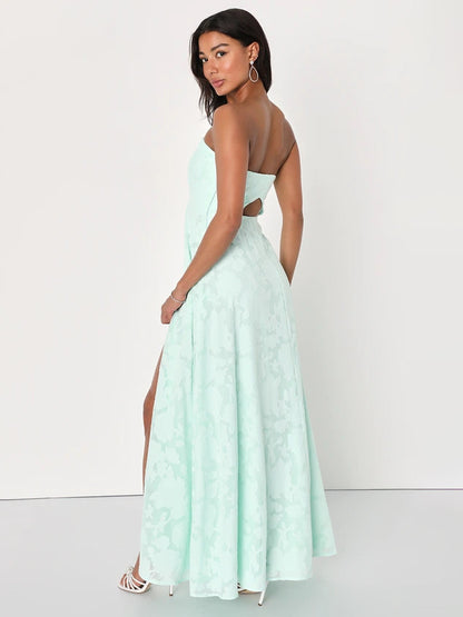 Strapless Dress Floral Off The Shoulder High Slit Sexy Party Priom Maxi Dresses