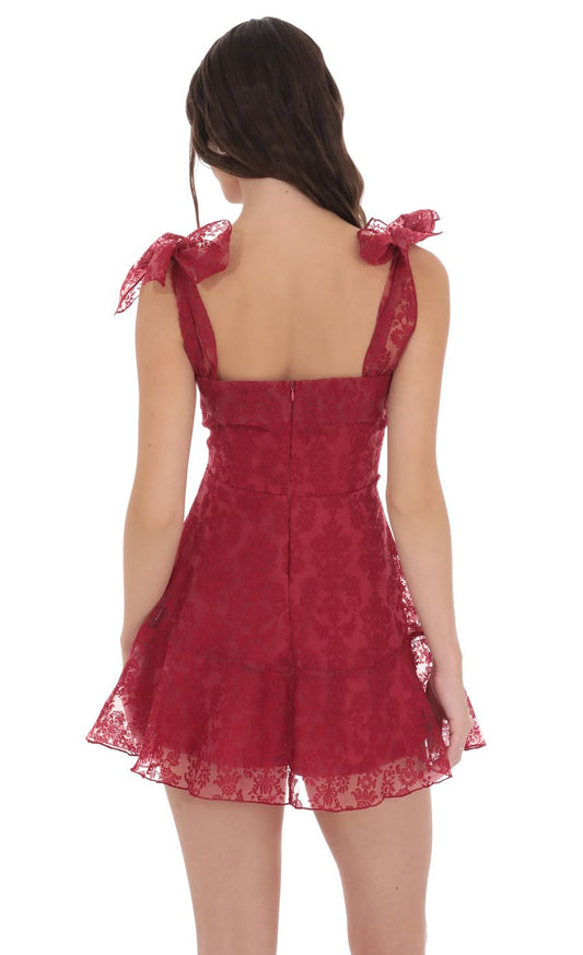 Motif Pattern A-line Dress in Red
