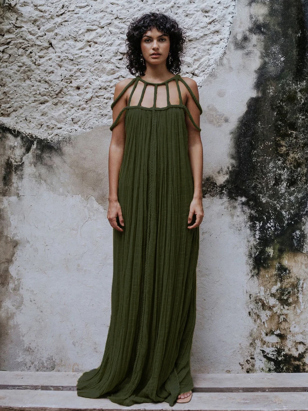 Boho Dress Designed Neckline Sleeveless Oversized Cut Out Beach Maxi Dresses