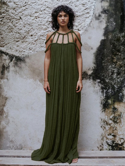 Boho Dress Designed Neckline Sleeveless Oversized Cut Out Beach Maxi Dresses