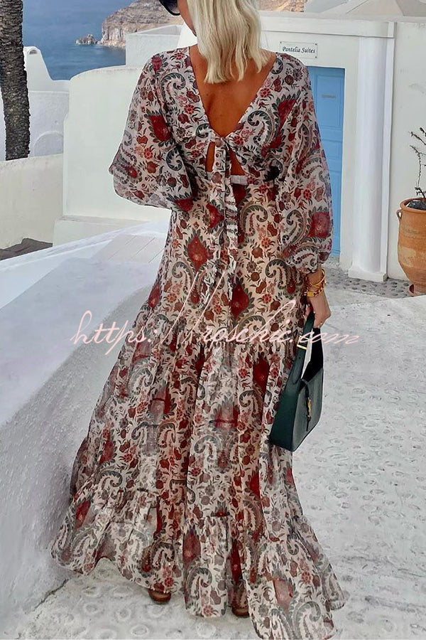 Perfect Transitional Vacation Paisley Print Back Tie-up Maxi Dress