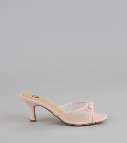 Dainty Drama Mesh Bow Kitten Mules