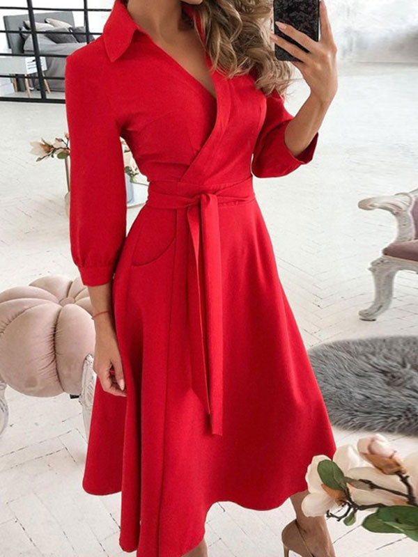 Maxi Dresses Long Sleeves Red Animal Print V-Neck Lace up Maxi Layered   Long Dress