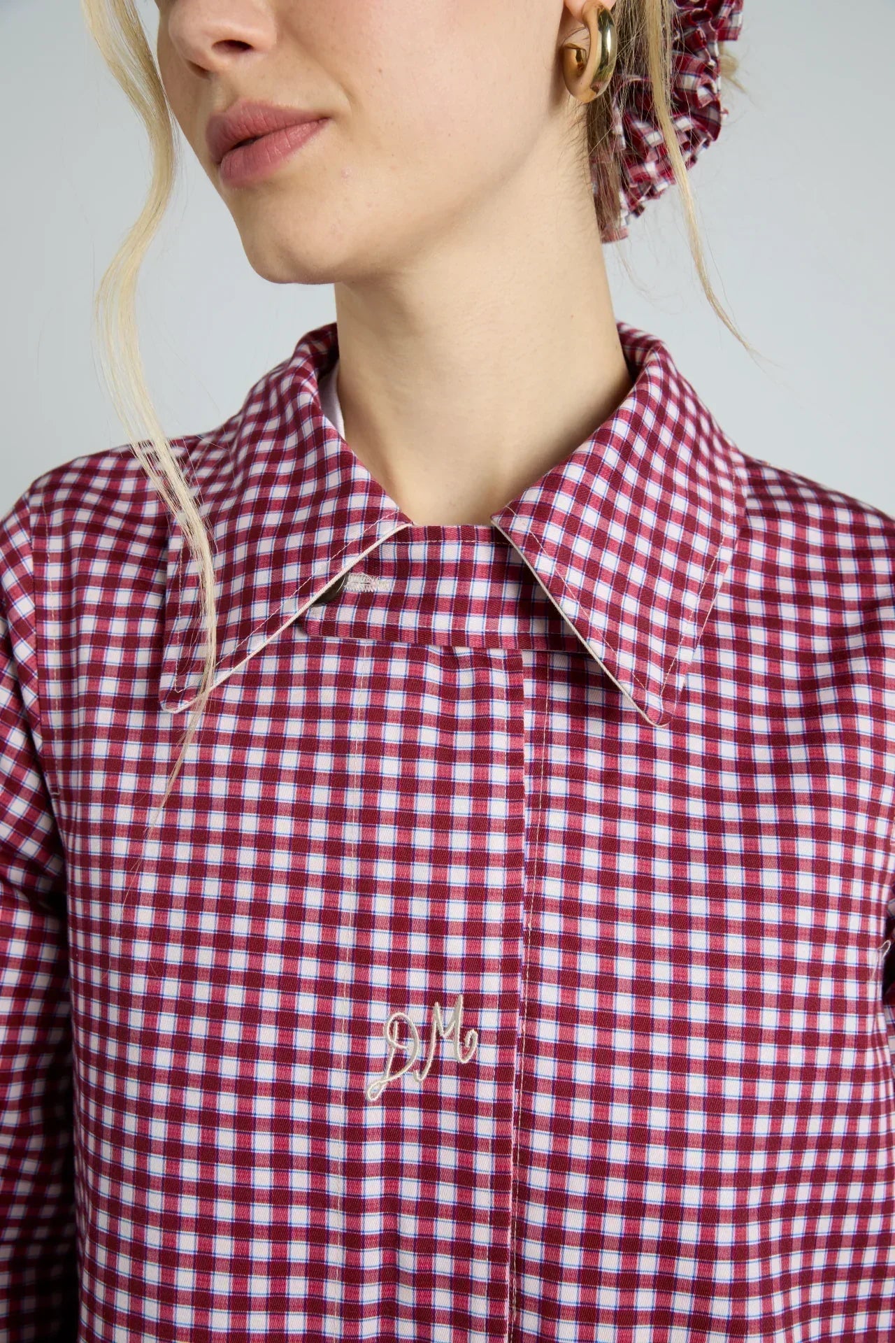 mercedes bow reversible trench - gingham & ecru