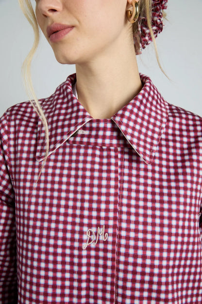 mercedes bow reversible trench - gingham & ecru