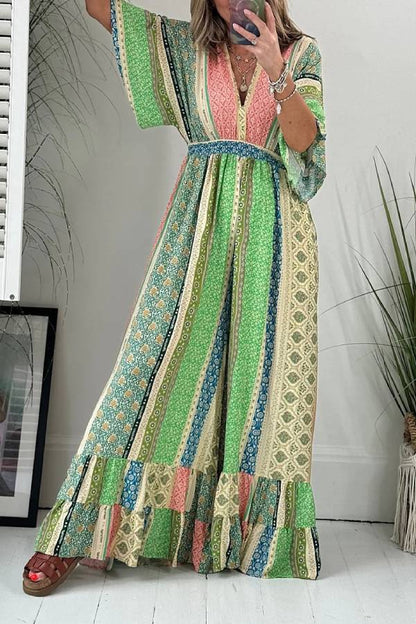 Mono holgado de pierna ancha con bolsillos y mangas acampanadas con estampado floral retro de Last Queen