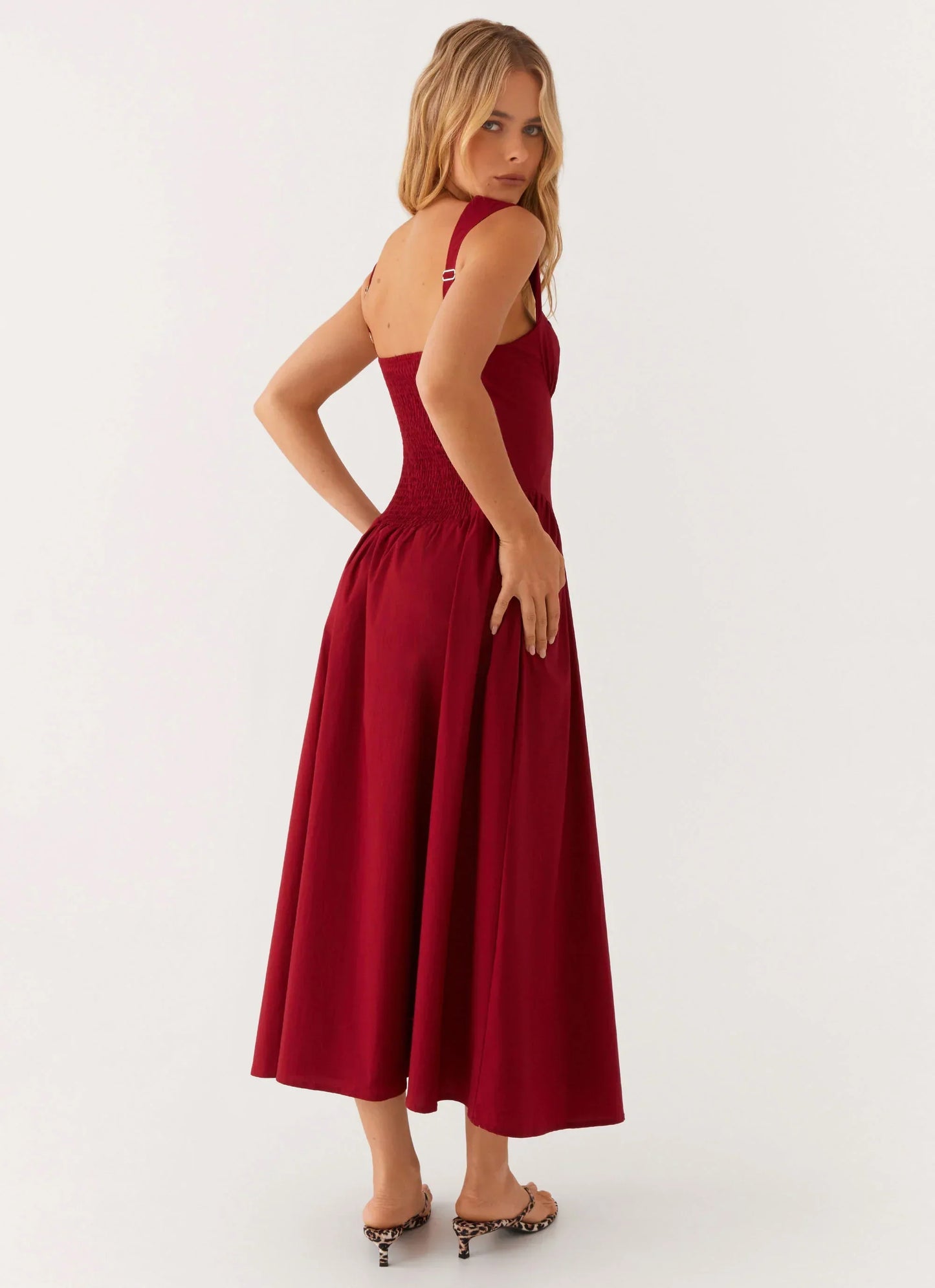 Emmalina Midi Dress - Deep Red