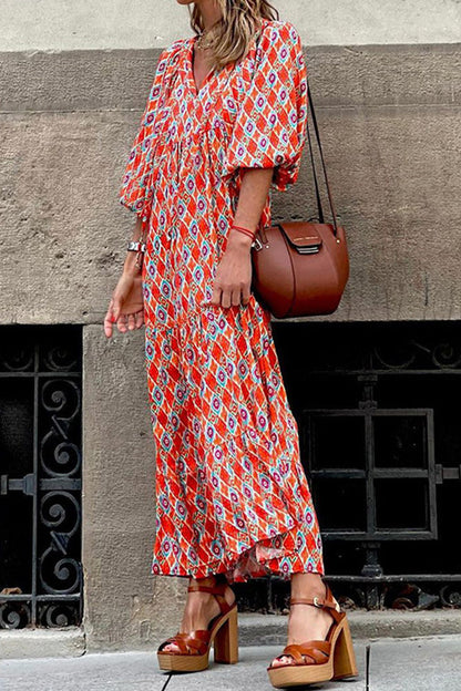 Vestido bohemio midi de manga corta