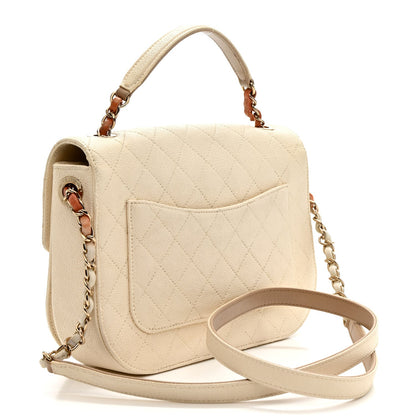 Grained Calfskin Quilted Small Cuba Top Handle Flap White