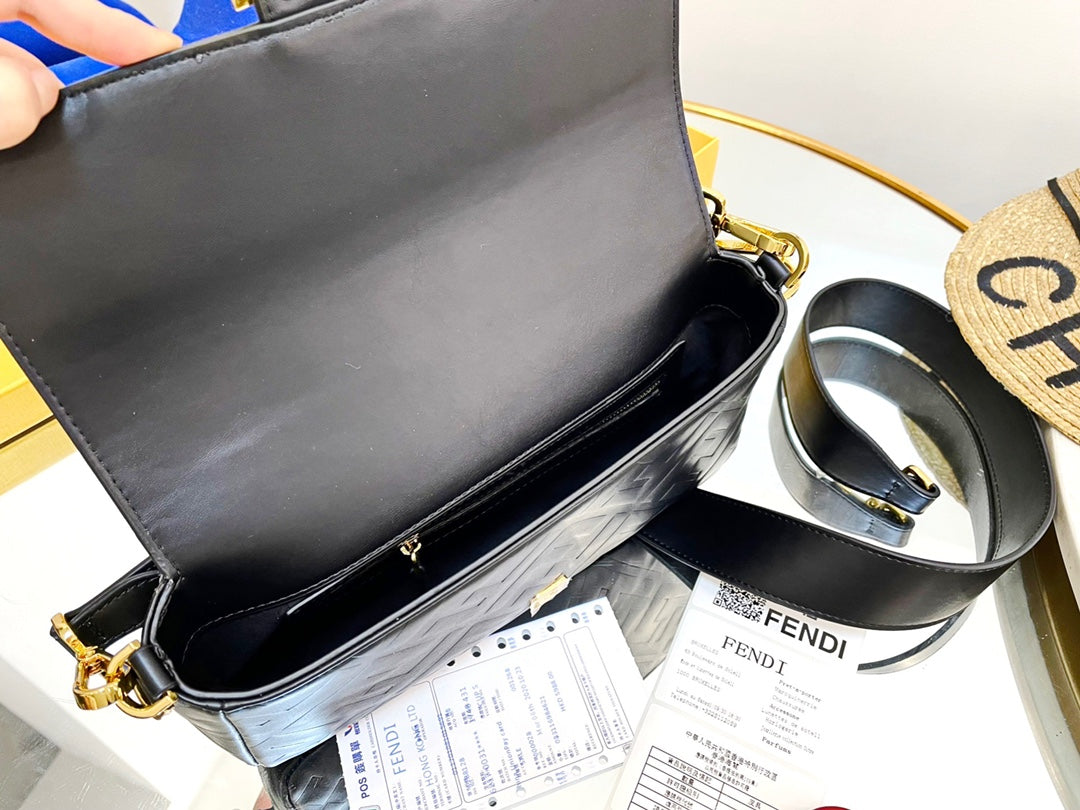 FENDI  Nappa FF 1974 Embossed Mini Baguette Black Sold Out