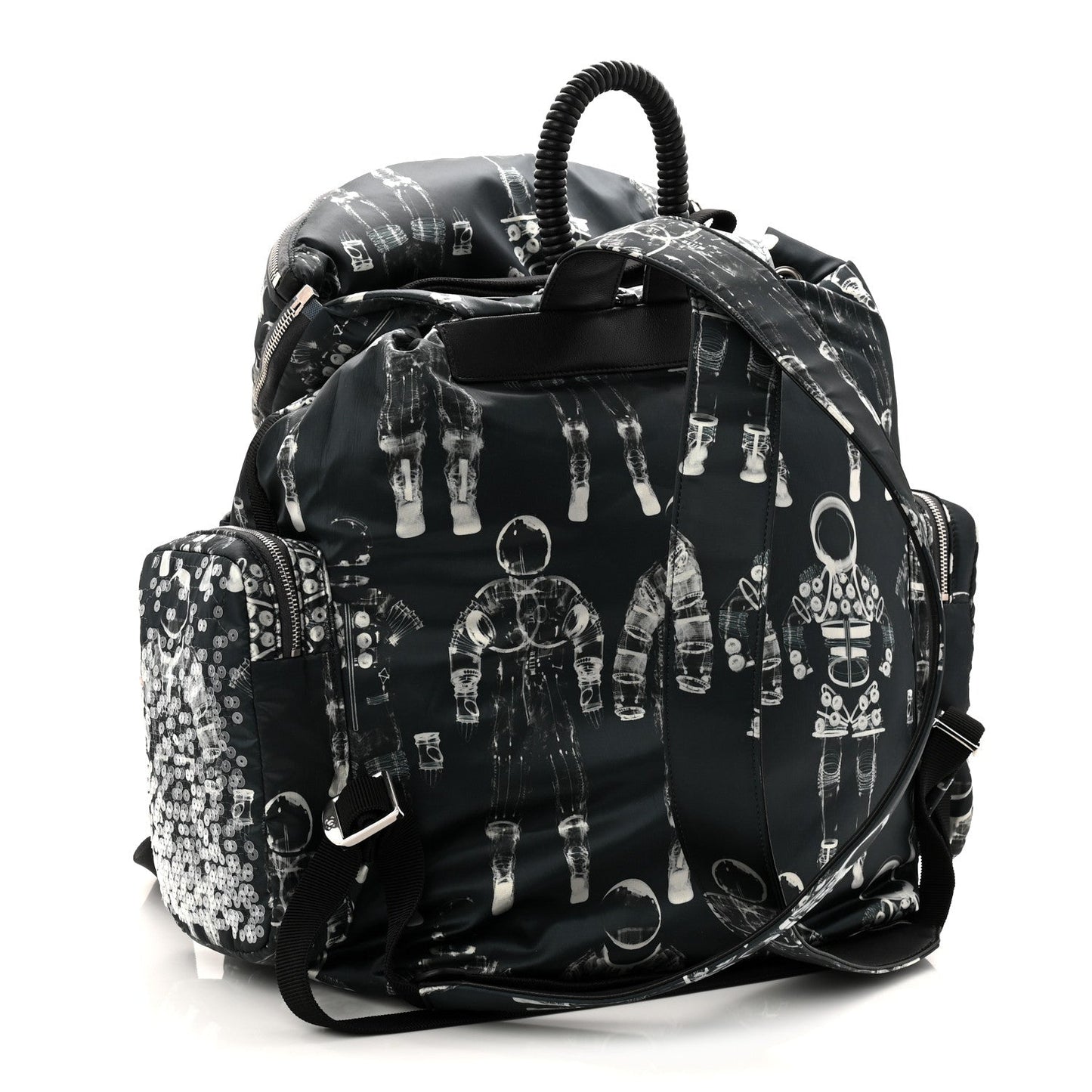 Sequin Nylon Lambskin Astronaut Essentials Backpack Black White