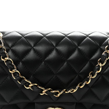 Lambskin Quilted Medium Double Flap Black