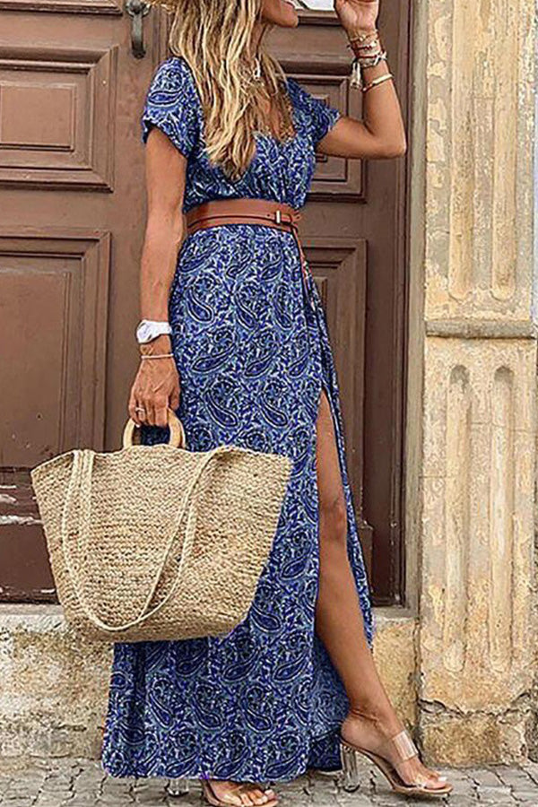 Vestido largo estampado sin mangas estilo bohemio