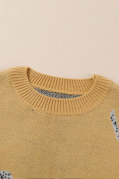 Suéter de punto con hombros caídos y estampado animal color camello