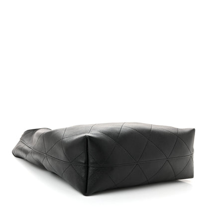 Shiny Lambskin Quilted Medium Hobo Black