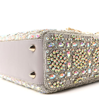 Calfskin Satin Celestial Bead Embroidery Embroidered Small Lady Dior Grey Multicolor
