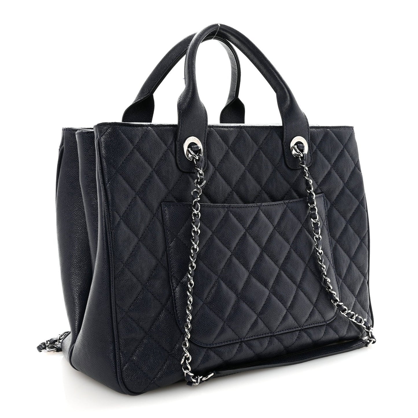 Caviar Quilted Large Urban Companion Top Handle Shopping Tote Navy