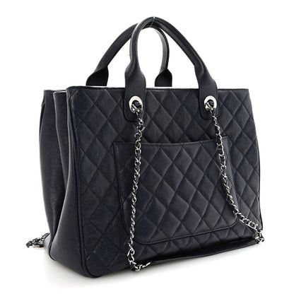 Caviar Quilted Large Urban Companion Top Handle Shopping Tote Navy