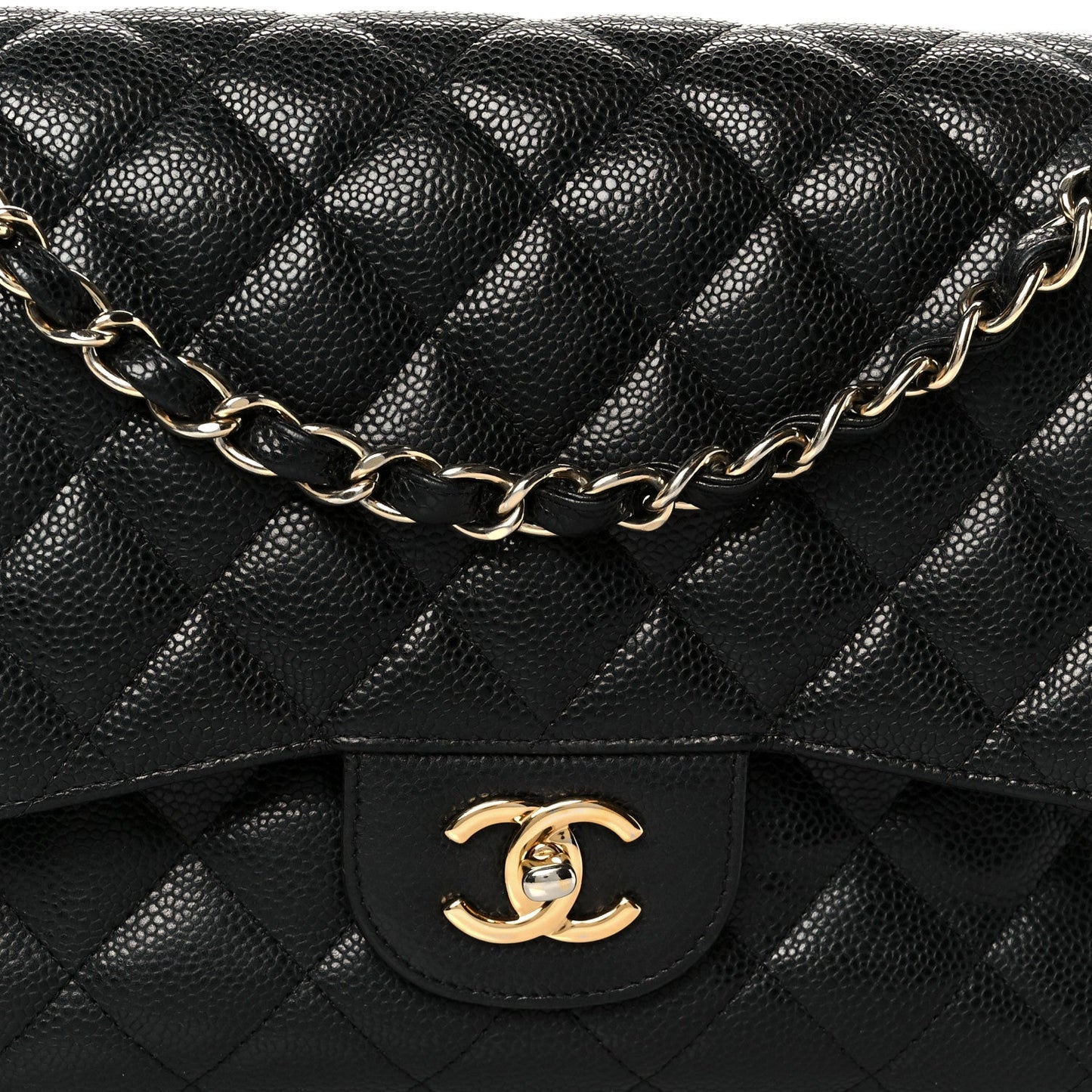 Caviar Quilted Jumbo Double Flap Black