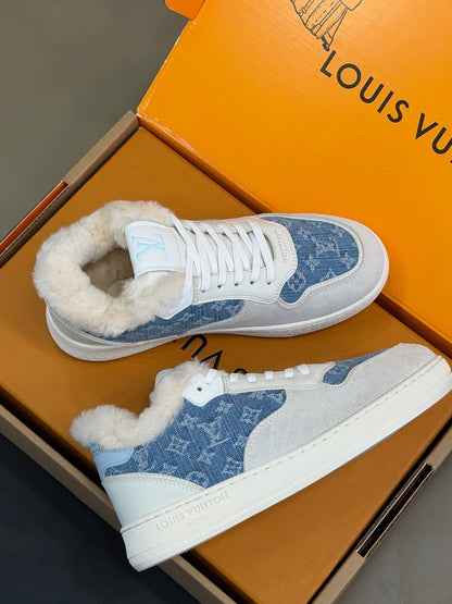 LV 25 Classic Sneakers Light Gray Blue Denim Suede 576946