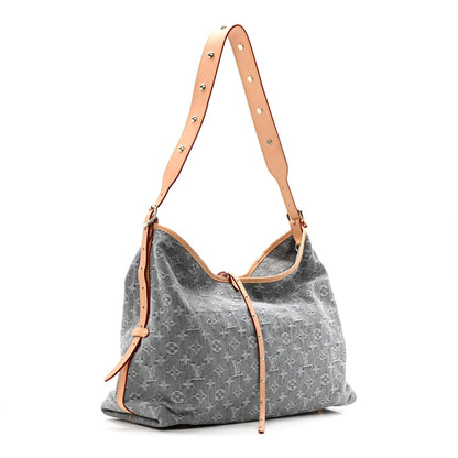 Monogram Denim CarryAll MM Washed Grey