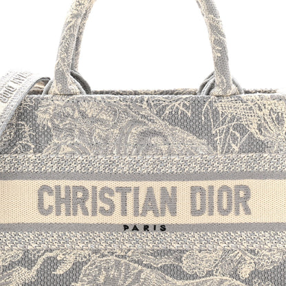 Canvas Embroidered Toile De Jouy Reverse Mini Book Tote With Strap Grey