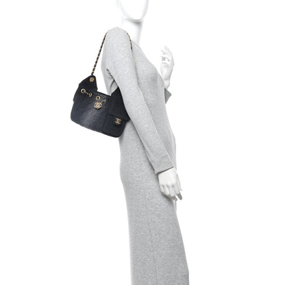 Washed Denim Quilted Mini Chanel 25 Handbag Black