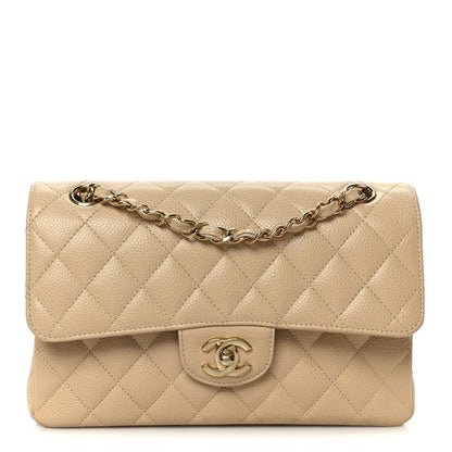 Caviar Quilted Small Double Flap Beige
